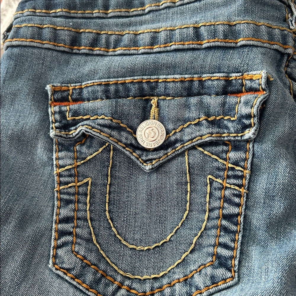 True Religion Blue Denim Jeans with Contrast Stitching Ankle/cropped - Picture 2 of 8